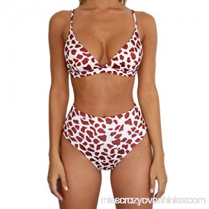 NEWONESUN Bikini Set Women Two Piece Leopard Print Bathing Suit Spaghetti Strap Bikini High Waisted Bottom Swimsuits Coffee B07MGHDWX9